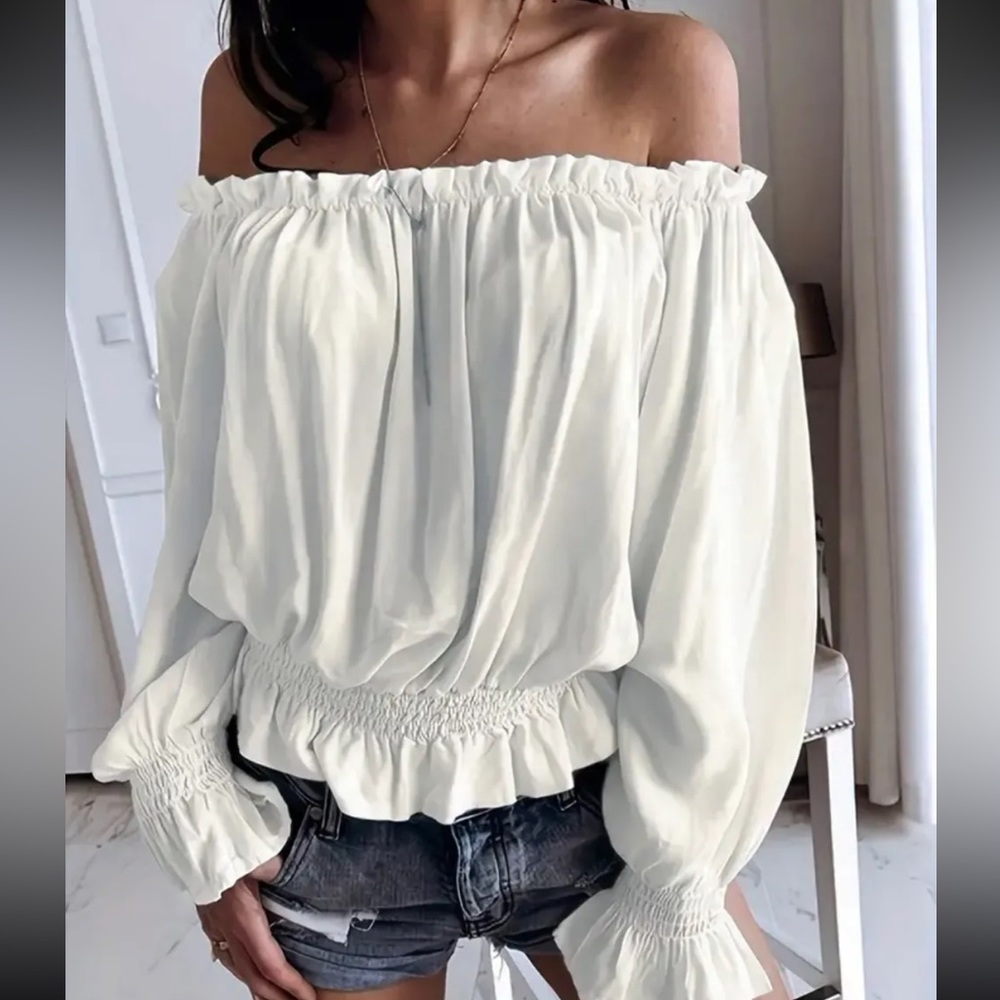 Off The Shoulder Ruffle White Top